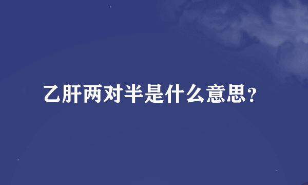 乙肝两对半是什么意思？