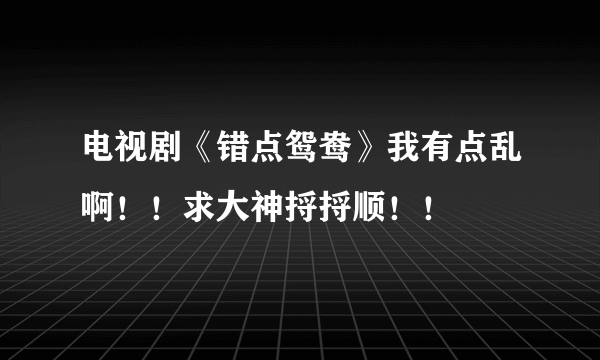 电视剧《错点鸳鸯》我有点乱啊！！求大神捋捋顺！！