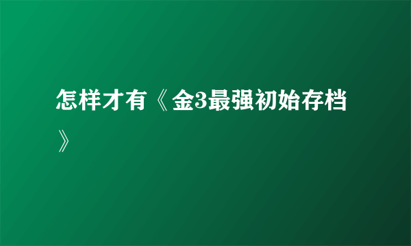 怎样才有《金3最强初始存档》