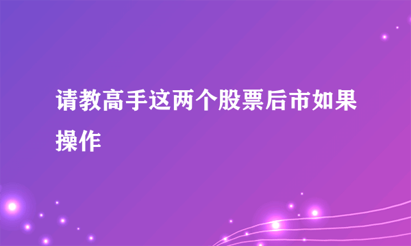 请教高手这两个股票后市如果操作