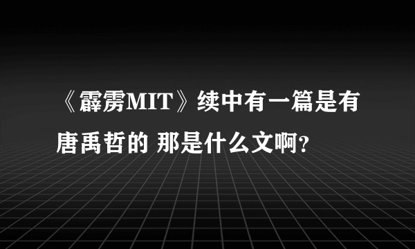 《霹雳MIT》续中有一篇是有唐禹哲的 那是什么文啊？