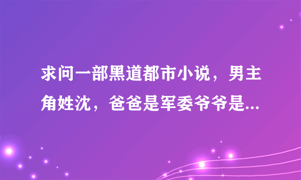 求问一部黑道都市小说，男主角姓沈，爸爸是军委爷爷是开国大将之一，主角是一个低调的黑帮老大