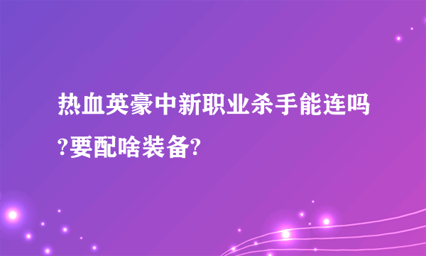 热血英豪中新职业杀手能连吗?要配啥装备?