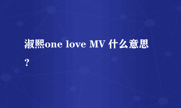 淑熙one love MV 什么意思？