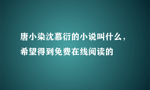 唐小染沈慕衍的小说叫什么，希望得到免费在线阅读的