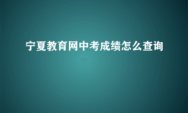 宁夏教育网中考成绩怎么查询