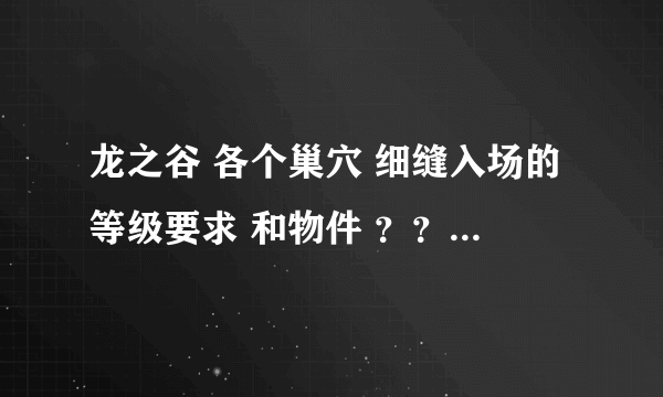 龙之谷 各个巢穴 细缝入场的等级要求 和物件 ？？ 时空庭院有好几个门 都是什么 进去都需要什么条件