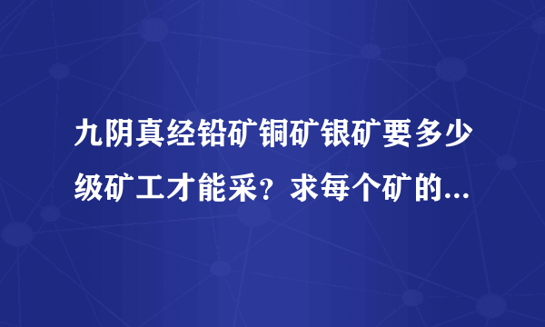 九阴真经铅矿铜矿银矿要多少级矿工才能采？求每个矿的详细级别