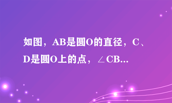 如图，AB是圆O的直径，C、D是圆O上的点，∠CBA=60°，∠ABD=45°  ，则    （    ）   A．   ...