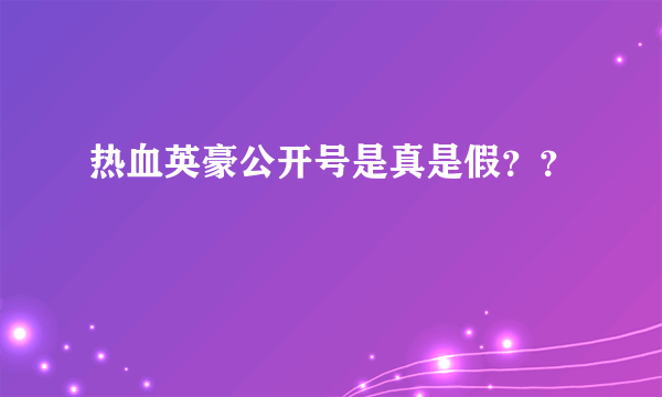 热血英豪公开号是真是假？？