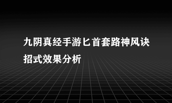 九阴真经手游匕首套路神风诀招式效果分析