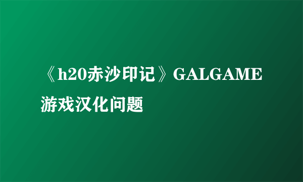 《h20赤沙印记》GALGAME游戏汉化问题