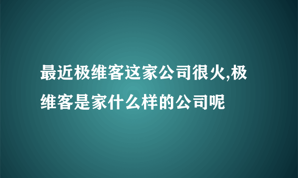 最近极维客这家公司很火,极维客是家什么样的公司呢