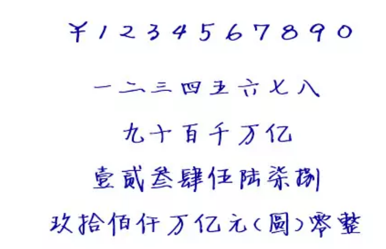 大写的金额数字从一到九怎么写