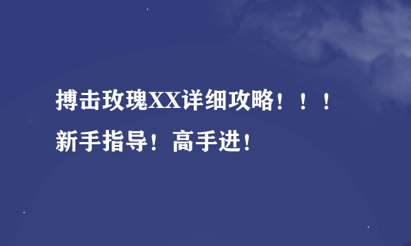 搏击玫瑰XX详细攻略！！！新手指导！高手进！