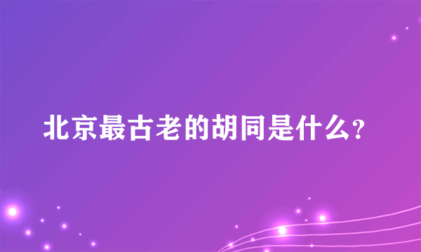 北京最古老的胡同是什么？