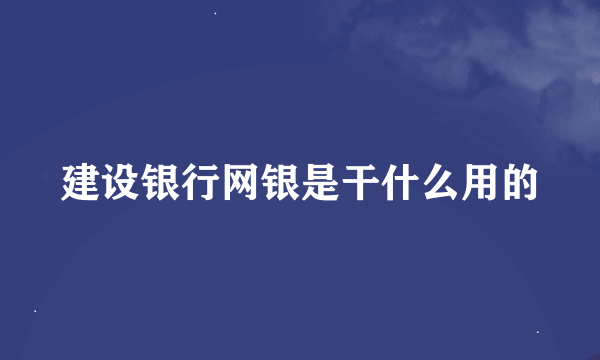 建设银行网银是干什么用的