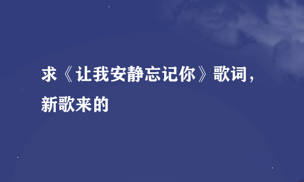 求《让我安静忘记你》歌词，新歌来的