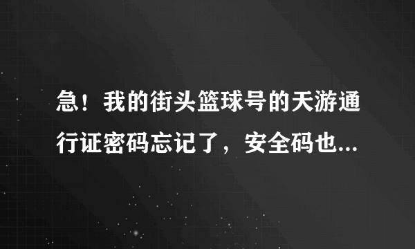 急！我的街头篮球号的天游通行证密码忘记了，安全码也不记得了，现在怎么找回？