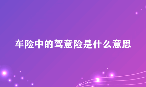 车险中的驾意险是什么意思