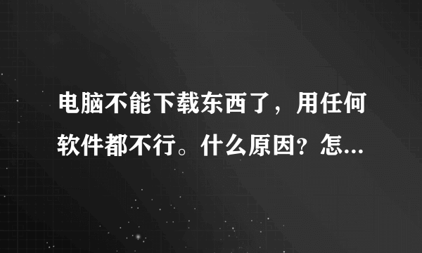 电脑不能下载东西了，用任何软件都不行。什么原因？怎么办啊？