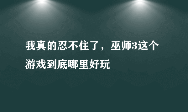 我真的忍不住了，巫师3这个游戏到底哪里好玩