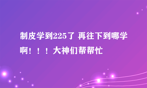 制皮学到225了 再往下到哪学啊！！！大神们帮帮忙