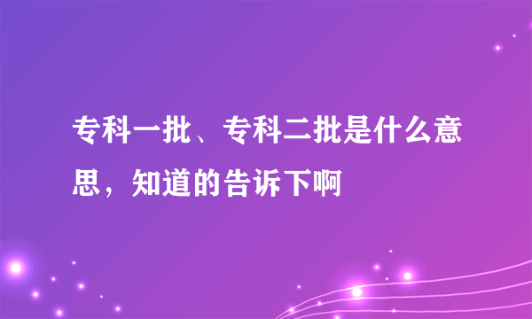 专科一批、专科二批是什么意思，知道的告诉下啊