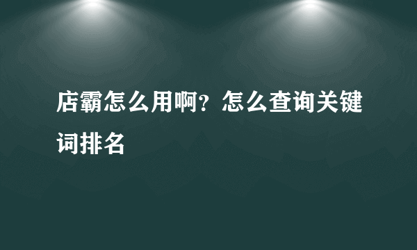 店霸怎么用啊？怎么查询关键词排名