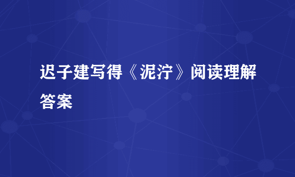 迟子建写得《泥泞》阅读理解答案