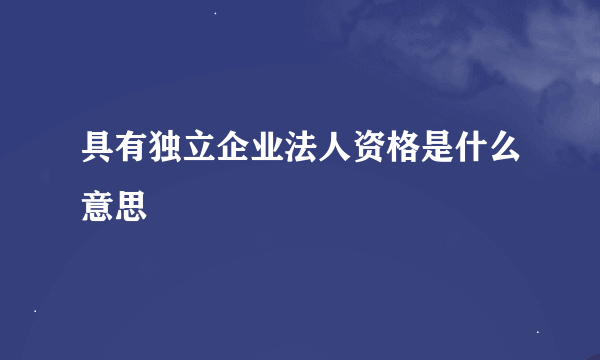 具有独立企业法人资格是什么意思