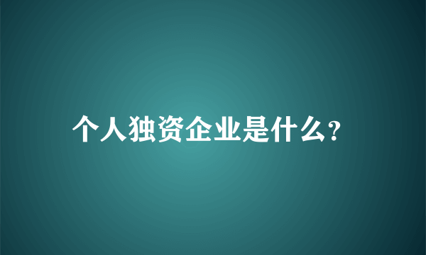 个人独资企业是什么？