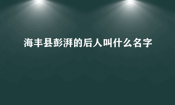 海丰县彭湃的后人叫什么名字