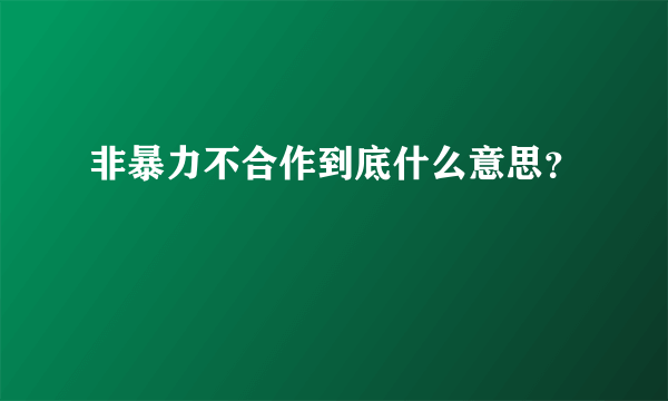 非暴力不合作到底什么意思？