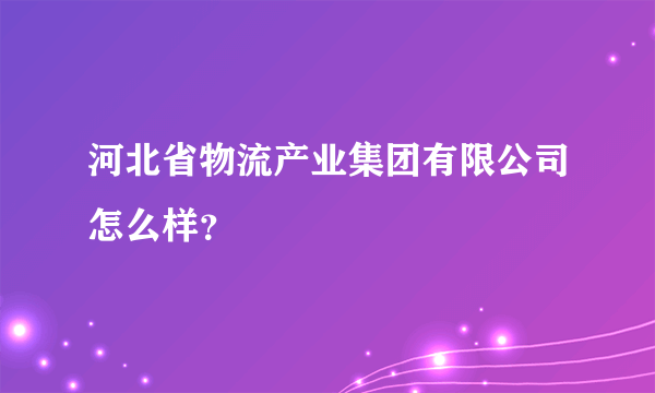 河北省物流产业集团有限公司怎么样？