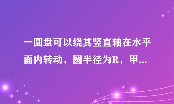 一圆盘可以绕其竖直轴在水平面内转动，圆半径为R，甲、乙两物体