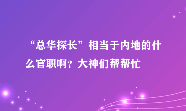 “总华探长”相当于内地的什么官职啊？大神们帮帮忙