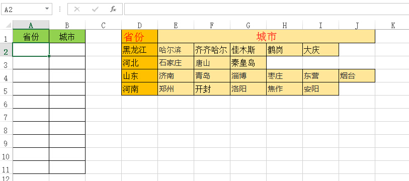 excel 根据一个单元格的值，对应出现下拉列表所对应的选项。