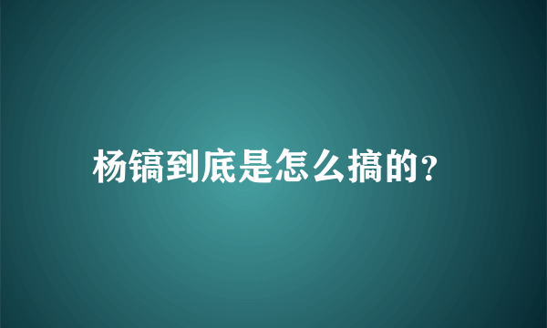 杨镐到底是怎么搞的？