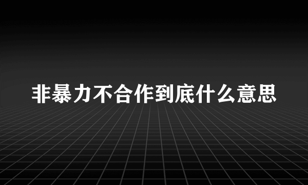 非暴力不合作到底什么意思