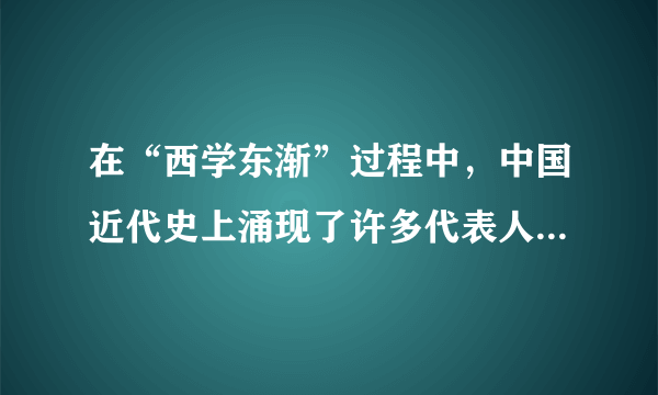 在“西学东渐”过程中，中国近代史上涌现了许多代表人物，例如下列的几位               请回答：（1）以