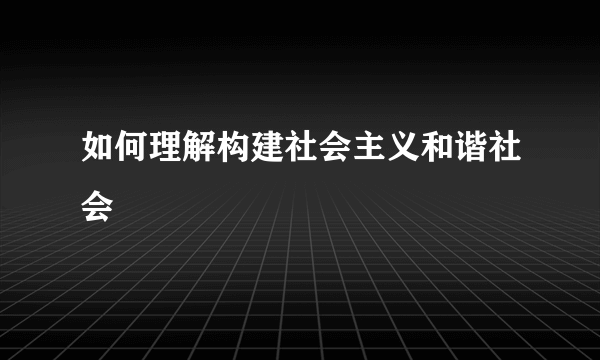 如何理解构建社会主义和谐社会