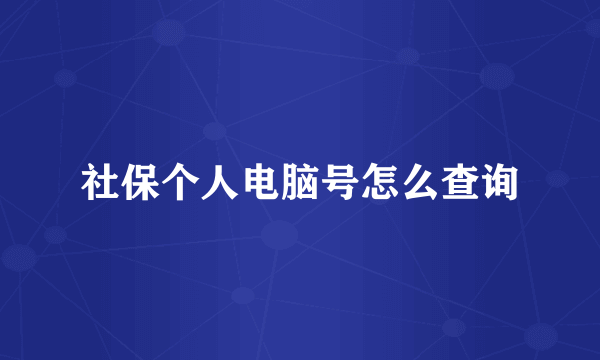 社保个人电脑号怎么查询